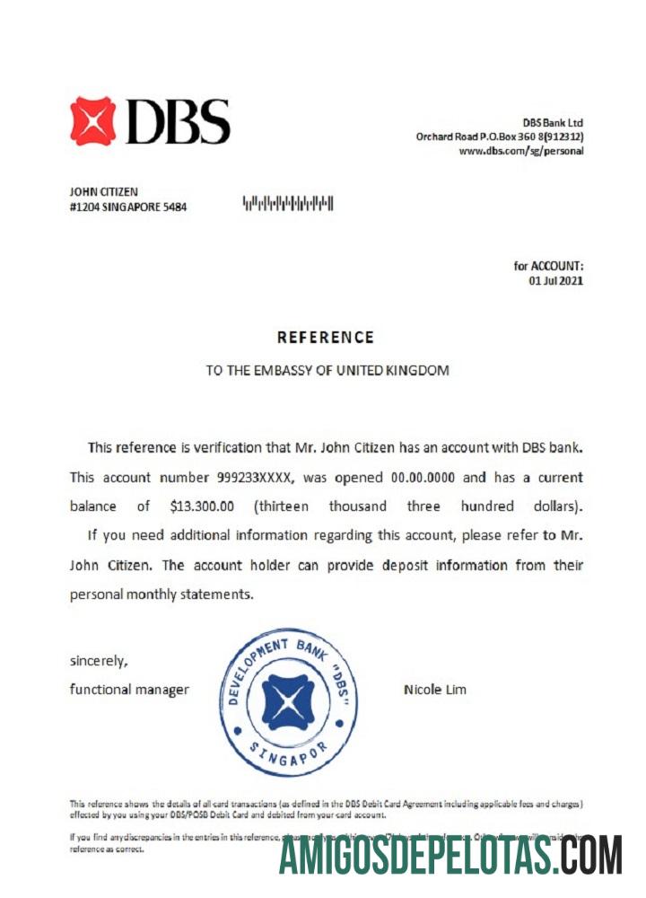 Referência do Banco DBS de Cingapura exemplo